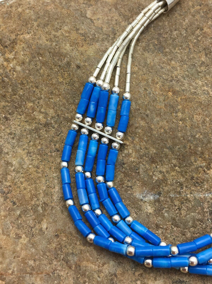 Blue Lapis Heishi 5 Strand Southwestern Liquid Sterling Silver Bracelet 7" 02935