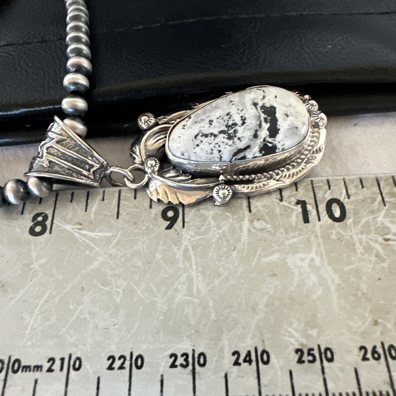 White Buffalo Turquoise Pendant Navajo Pearls Sterling Silver Necklace 19336