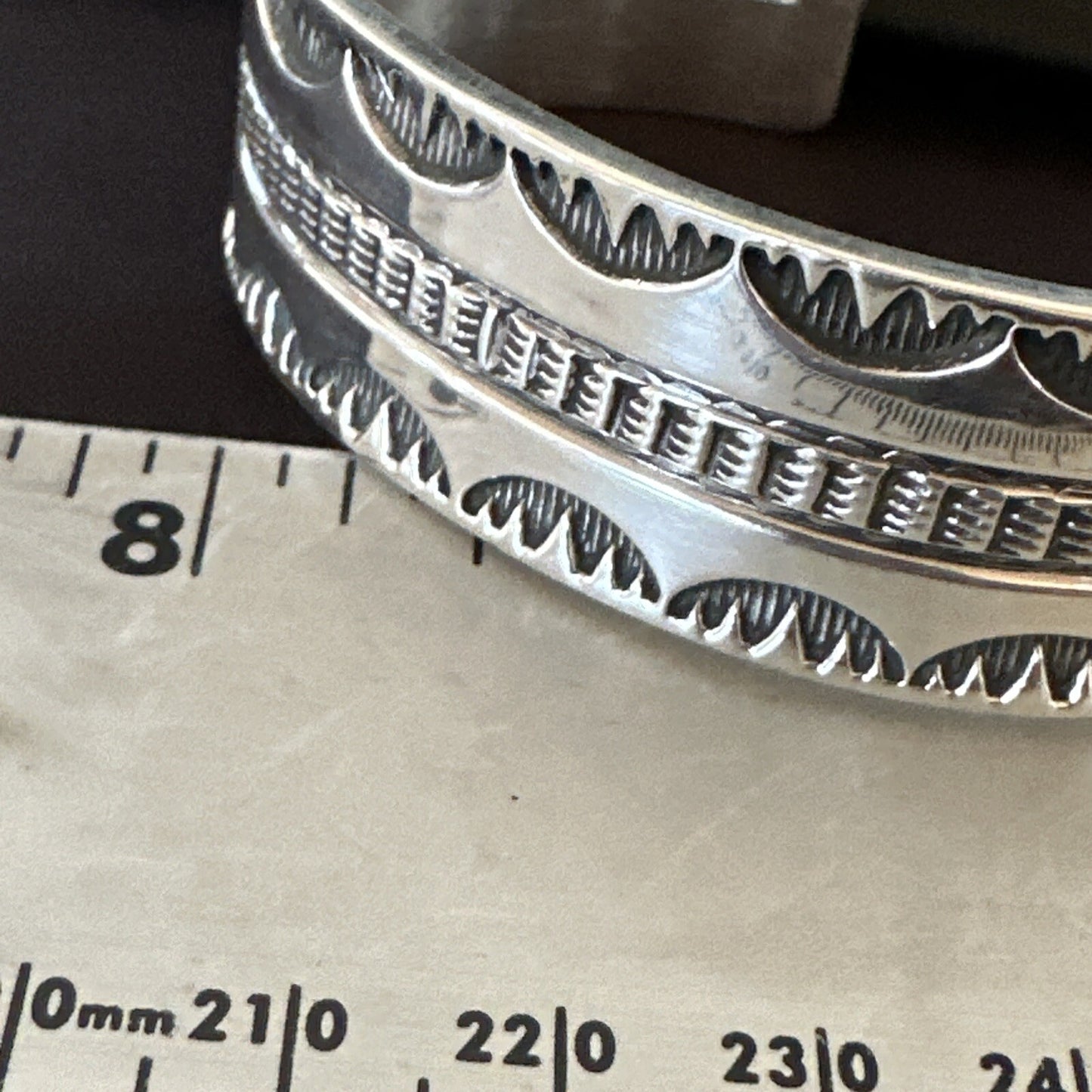 Stamped Cuff Bracelet Native American Navajo Sterling Silver 18042