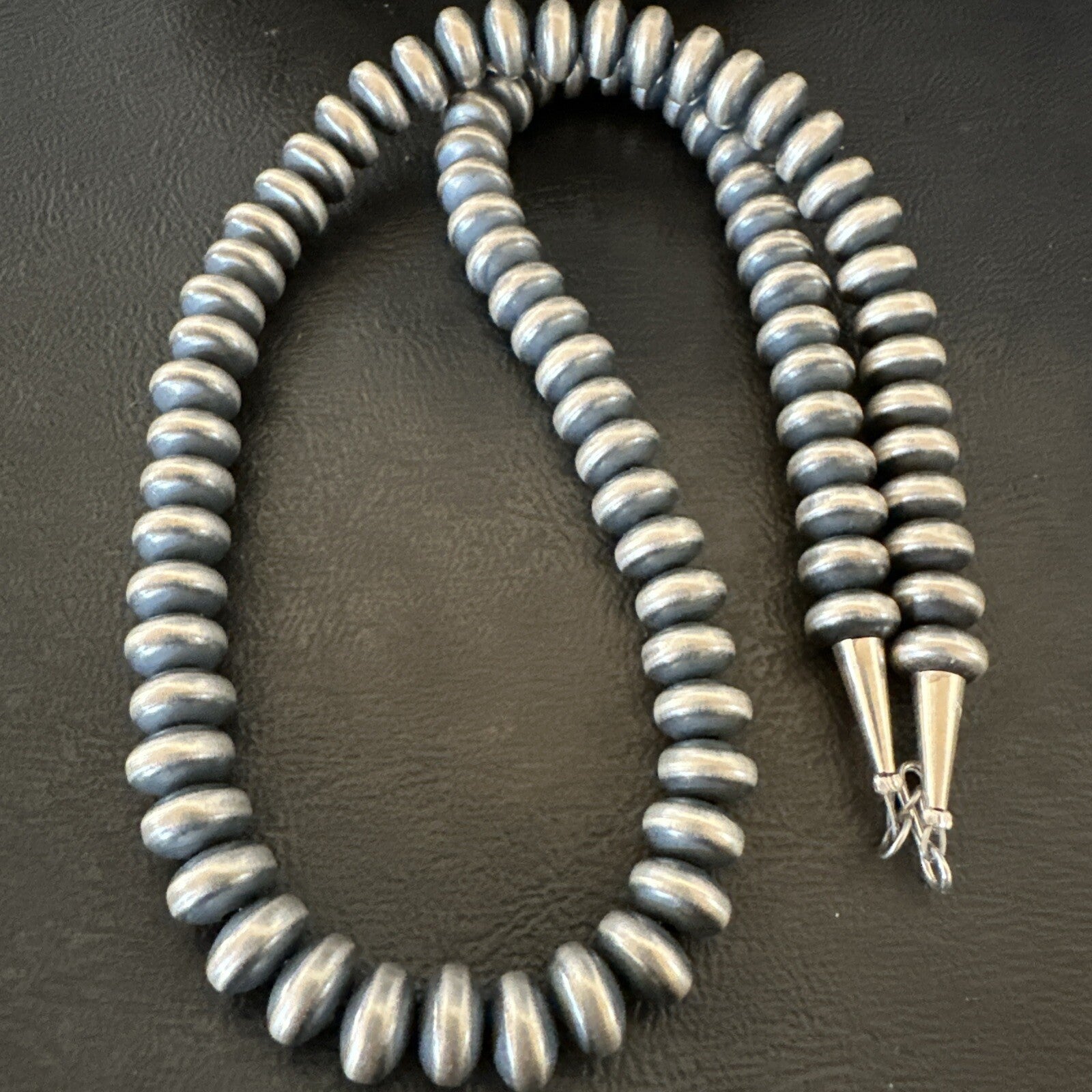 Sterling Silver Beads 8mm Rondelle Flat Sterling Silver Beads Necklace 18” 18831