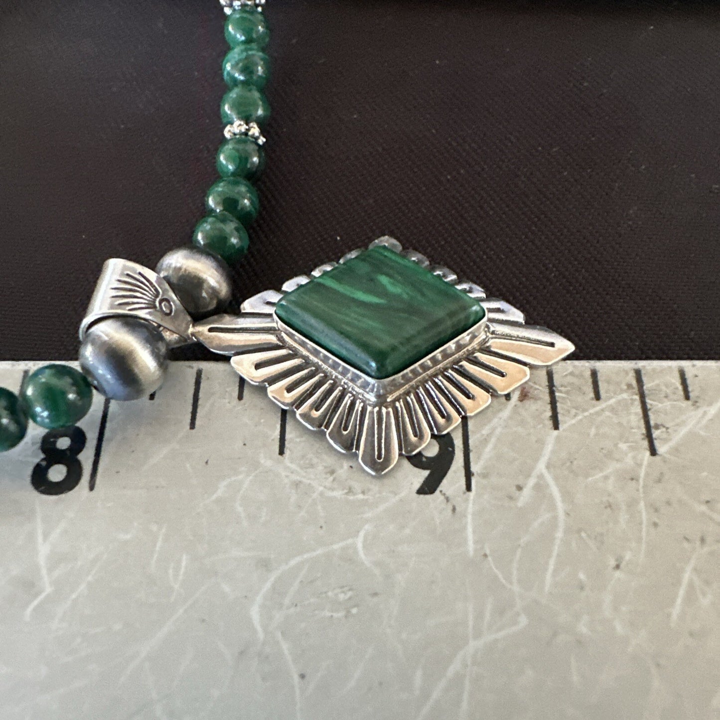 Womens Green Malachite Pendant Navajo Sterling Silver Necklace Earrings 18374