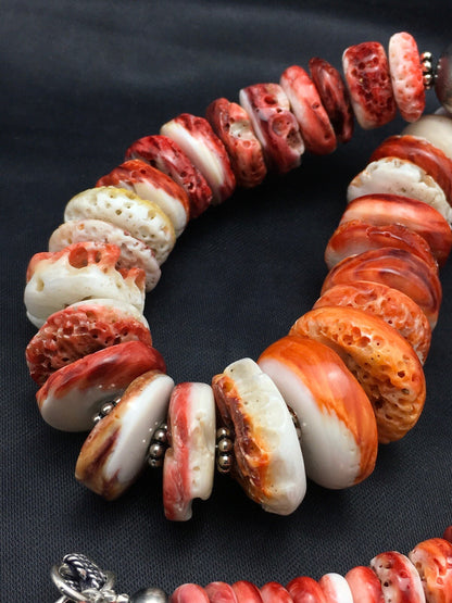 Native American Red Spiny Oyster Navajo Sterling Silver Necklace 20" 04026