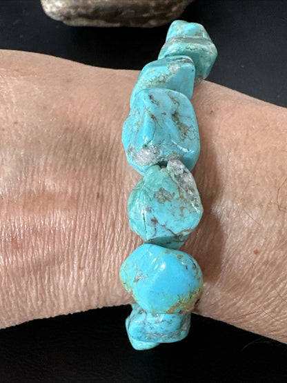 Mens Womens Blue Turquoise Stretch Stone Friendship Bracelet 7" 18869