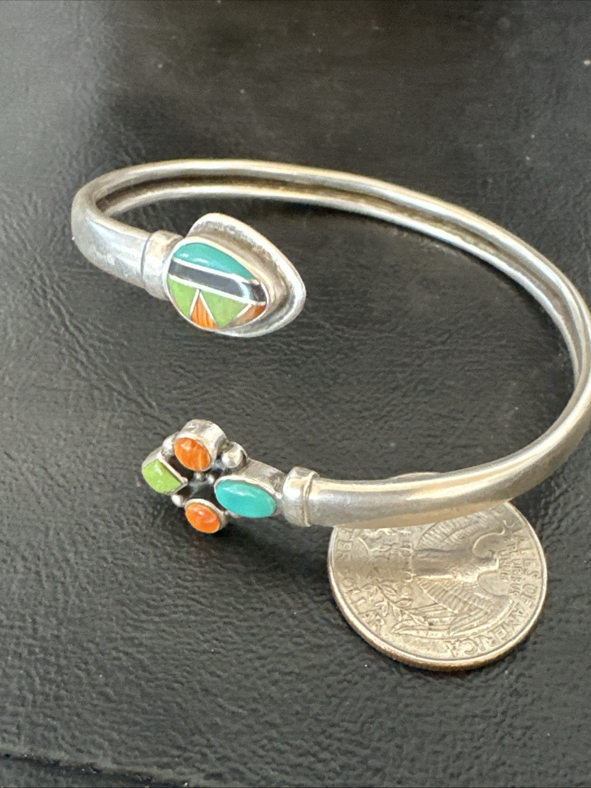 Mens Womens MulticolorNavajo Sterling Silver Cluster Cuff Bracelet 7" 19698