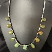 Teardrop Beads Green Turquoise Necklace 20" | Sterling Silver | Authentic Native American Handmade | 13508