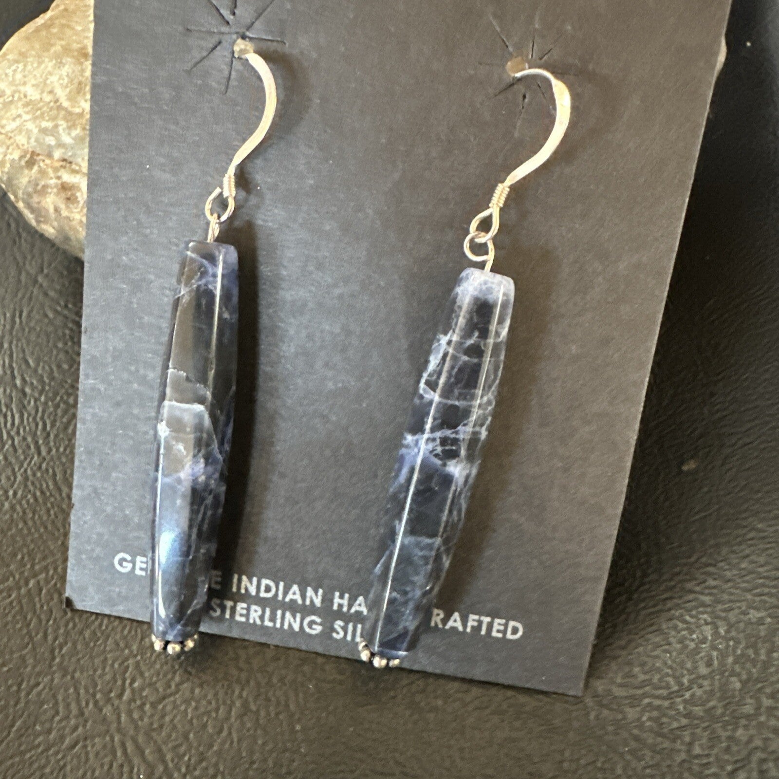 Navajo Blue Labradorite Sterling Silver Dangle Bead Earrings 2041