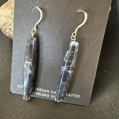 Navajo Blue Labradorite Sterling Silver Dangle Bead Earrings 2041
