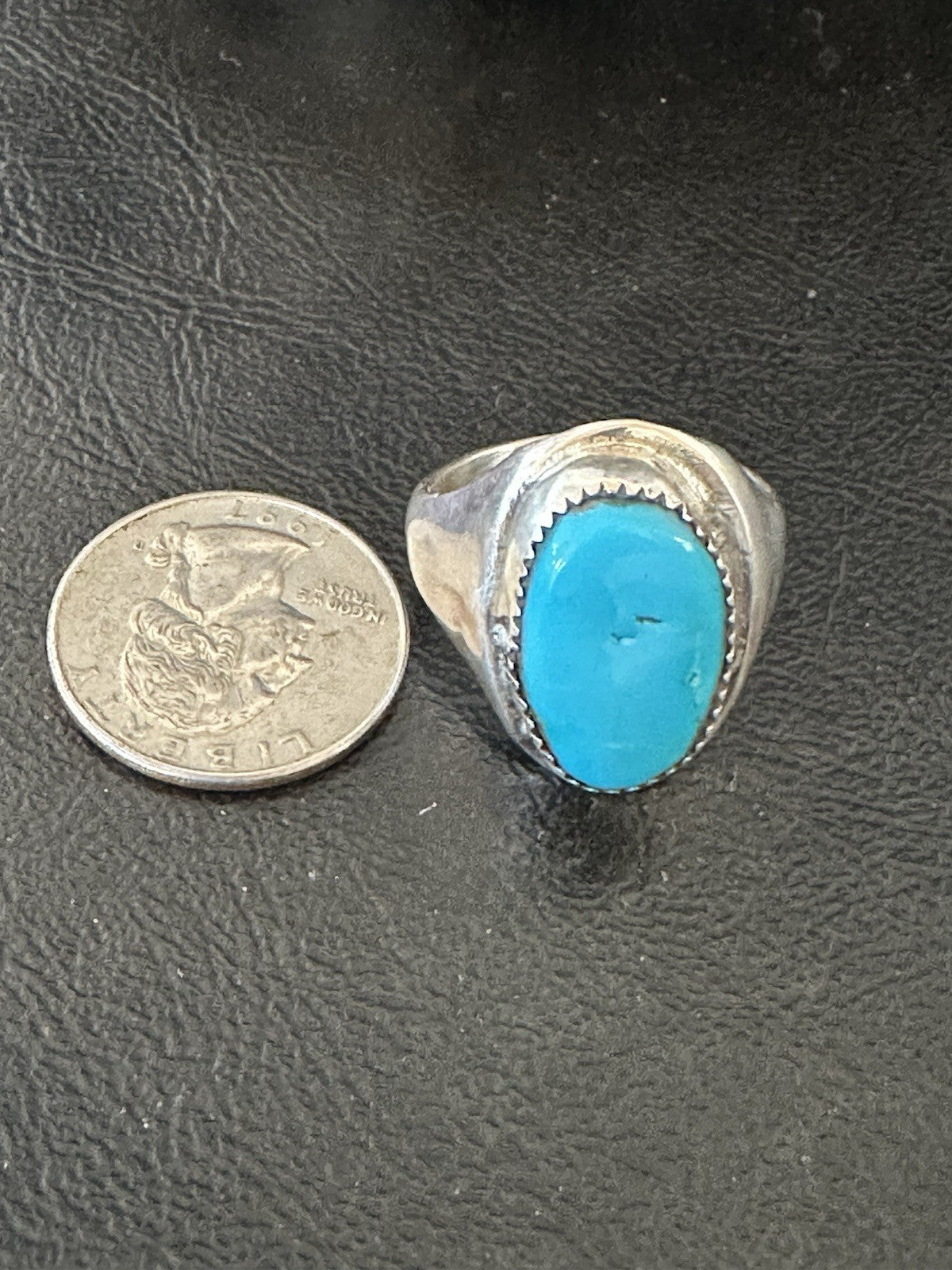 Blue Kingman Turquoise Navajo Sterling Silver Ring Size 10 19406
