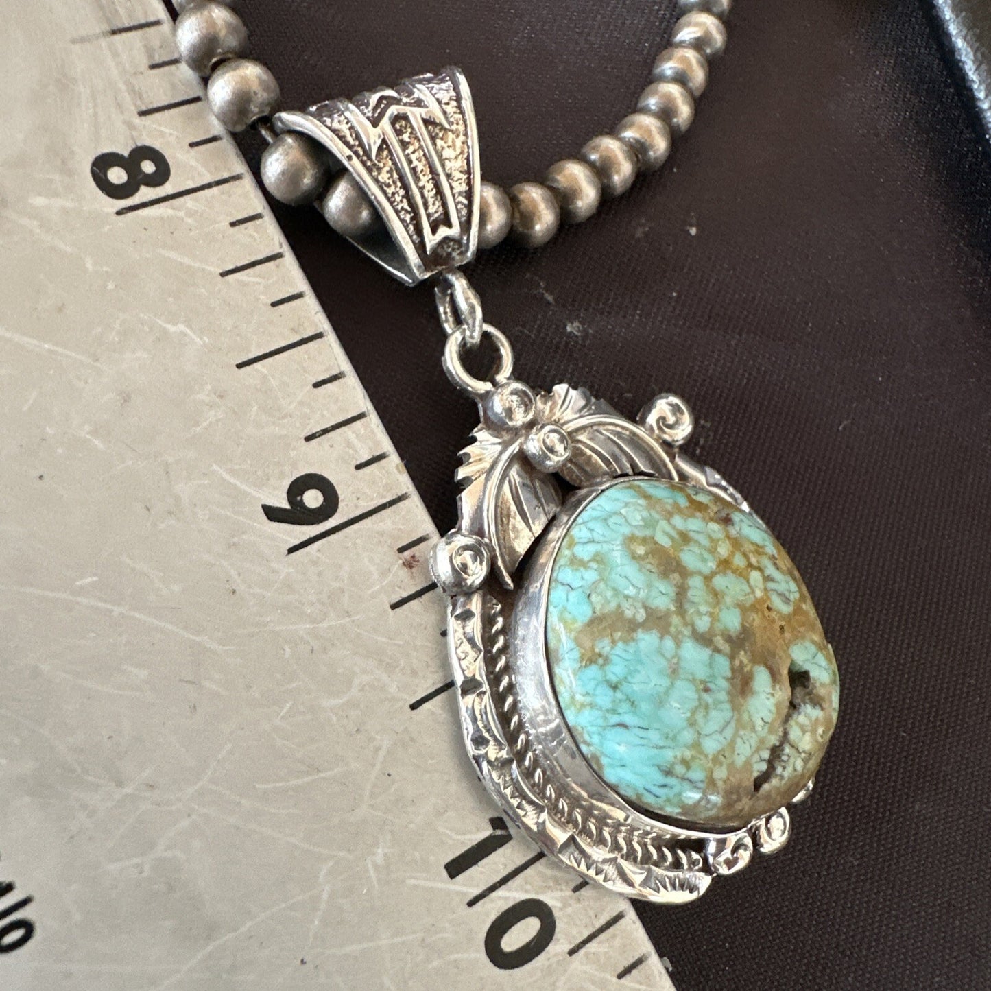 Mens Blue Turquoise#8 Pendant Navajo Sterling Silver Necklace 18073