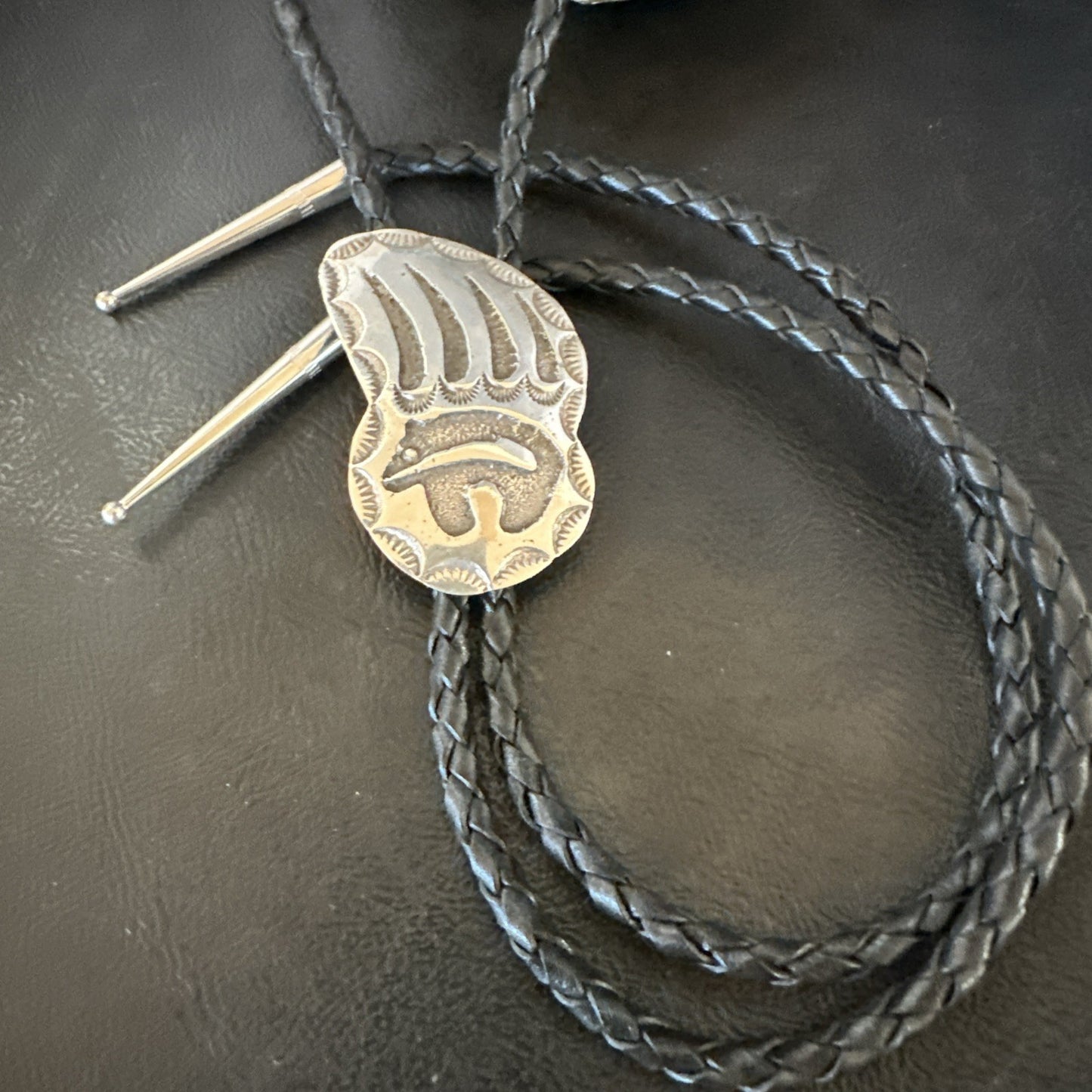 Native American Hopi Mens BearPaw Bolo tie Sterling Silver 2" 19162
