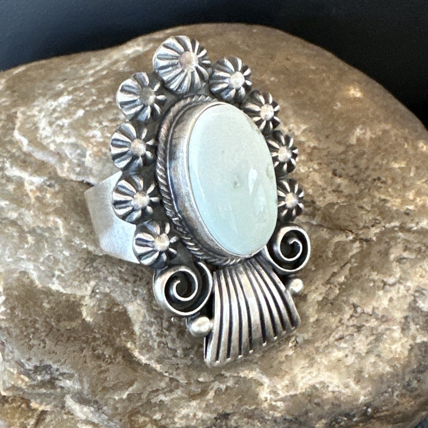 Women Blue Dry Creek Turquoise Navajo Sterling Silver Ring Sz 8.5 18615