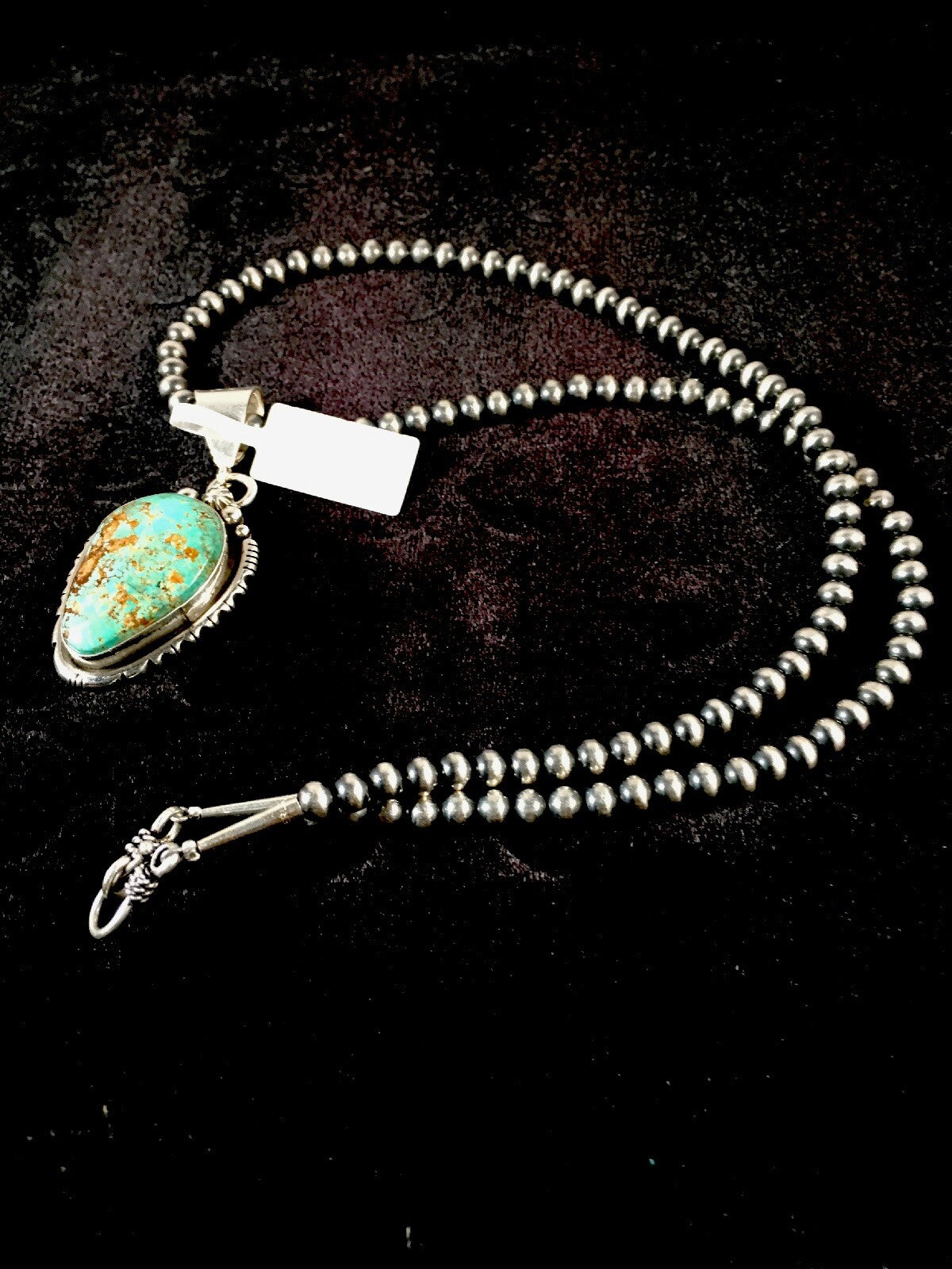 Green Turquoise #8 Pendant Navajo Pearls Sterling Silver Necklace 08678