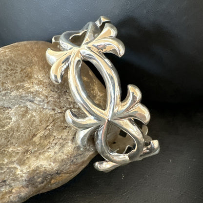 Native American Mens Navajo Sterling Silver Tufa Cast Cuff Bracelet 17814