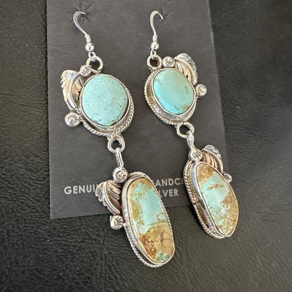 Green Royston Turquoise Navajo Sterling Silver Dangle Earrings 19601