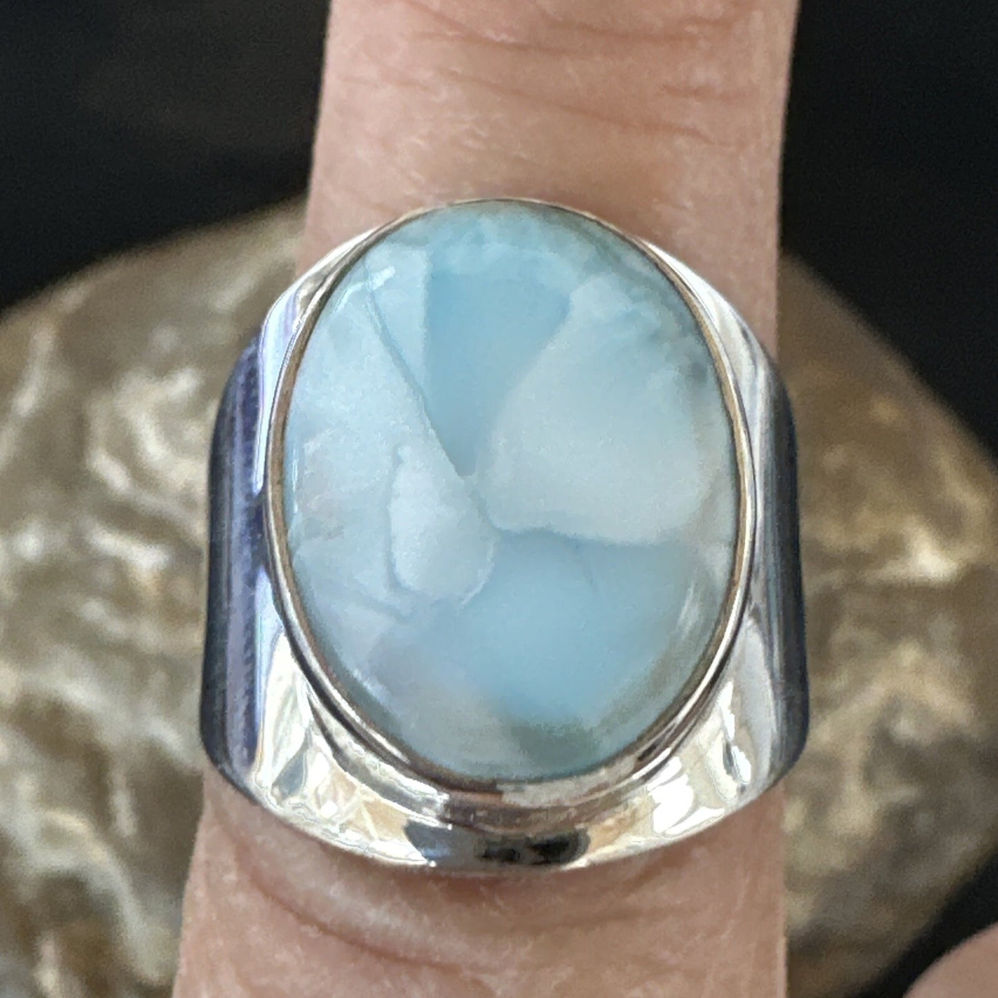 Womens Blue Larimar Navajo Sterling Silver Ring Size 8 17671