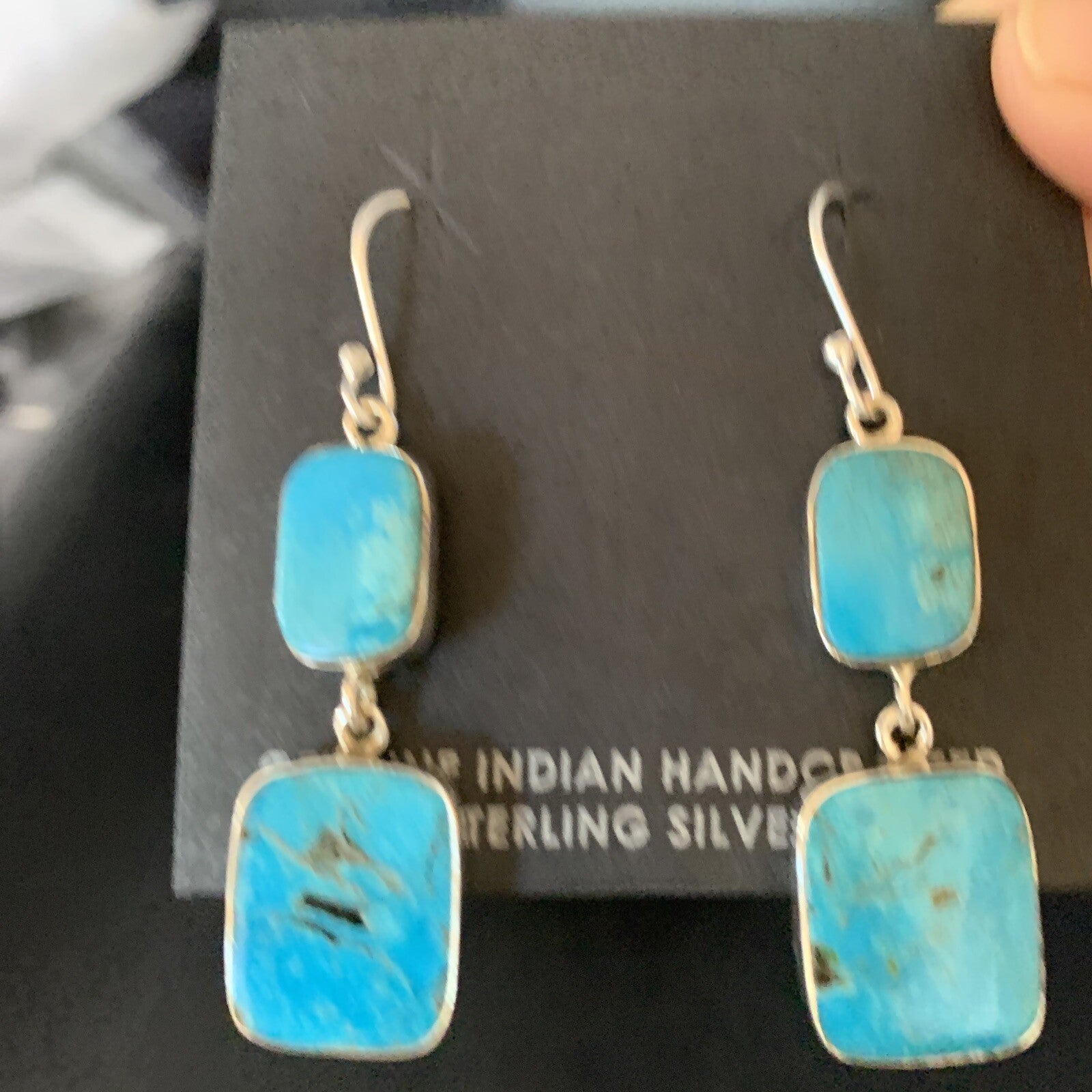 Kingman Turquoise Handmade Navajo Sterling Silver Dangle Earrings 1.5" 13898