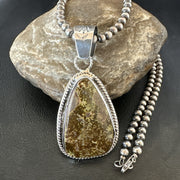 Men's Women Navajo Green Royston Turquoise Necklace Pendant | Sterling Silver | Authentic Native American Handmade | 18052