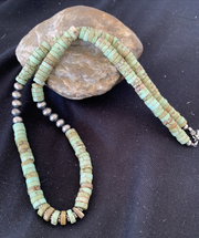 Green Turquoise Stabilized Heishi 8mm Navajo Pearls Necklace 20" | Sterling Silver | Authentic Native American Handmade