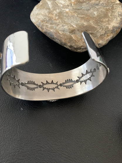Green Royston Turquoise 5 Stone Navajo Sterling Silver Cuff Bracelet 1380