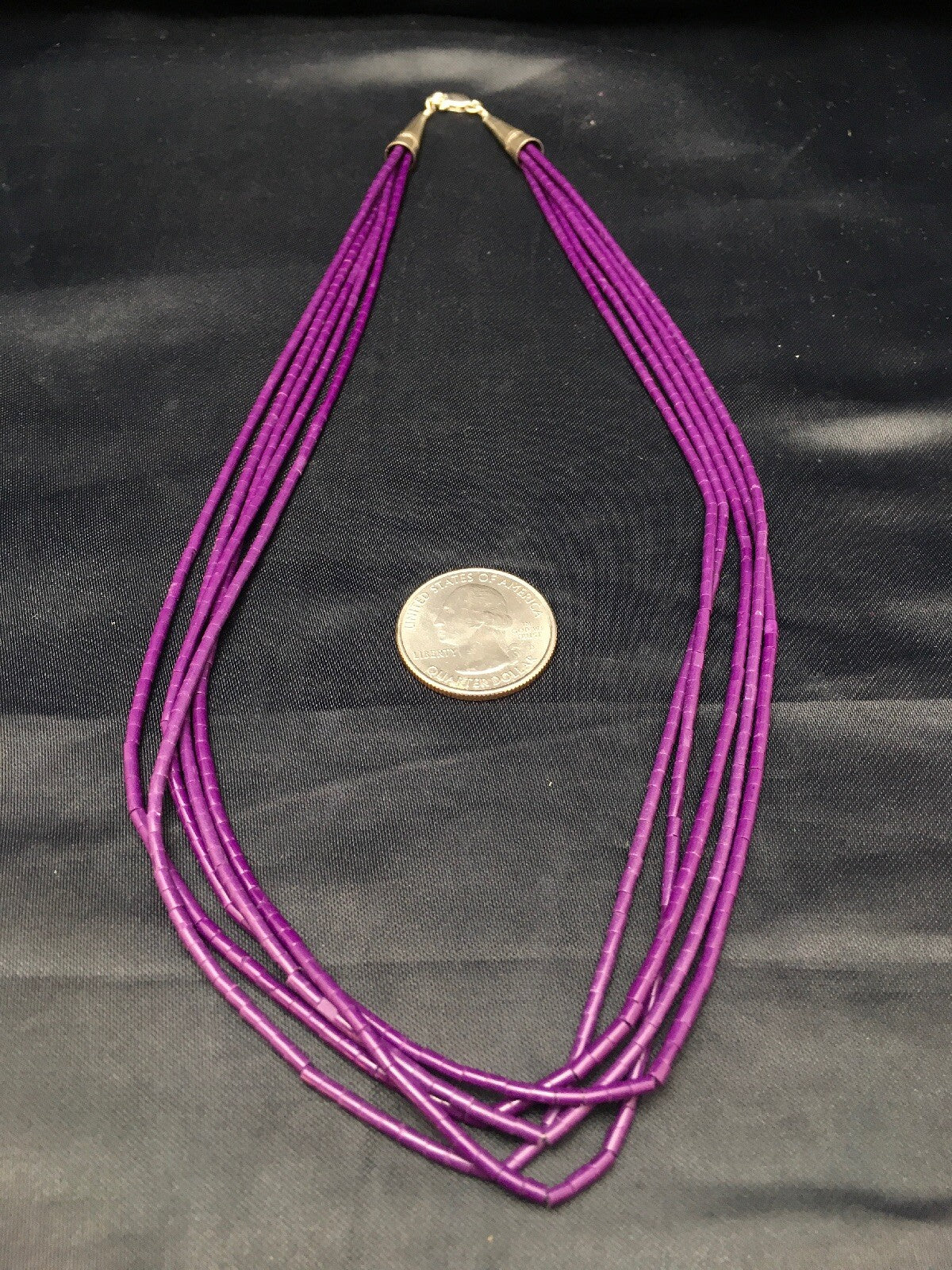 Purple Tube Heishi Stabilized 5 Strand Navajo Sterling Silver Necklace 02505