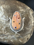 CORN INLAY Orange Spiny Turquoise Coral Zuni Pin Pendant | Sterling Silver | Authentic Native American Handmade | 17851