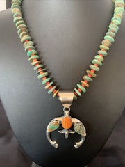 Blue Turquoise Spiny Oyster Naja Pendant Navajo Necklace | Sterling Silver | Authentic Native American Handmade | 10255