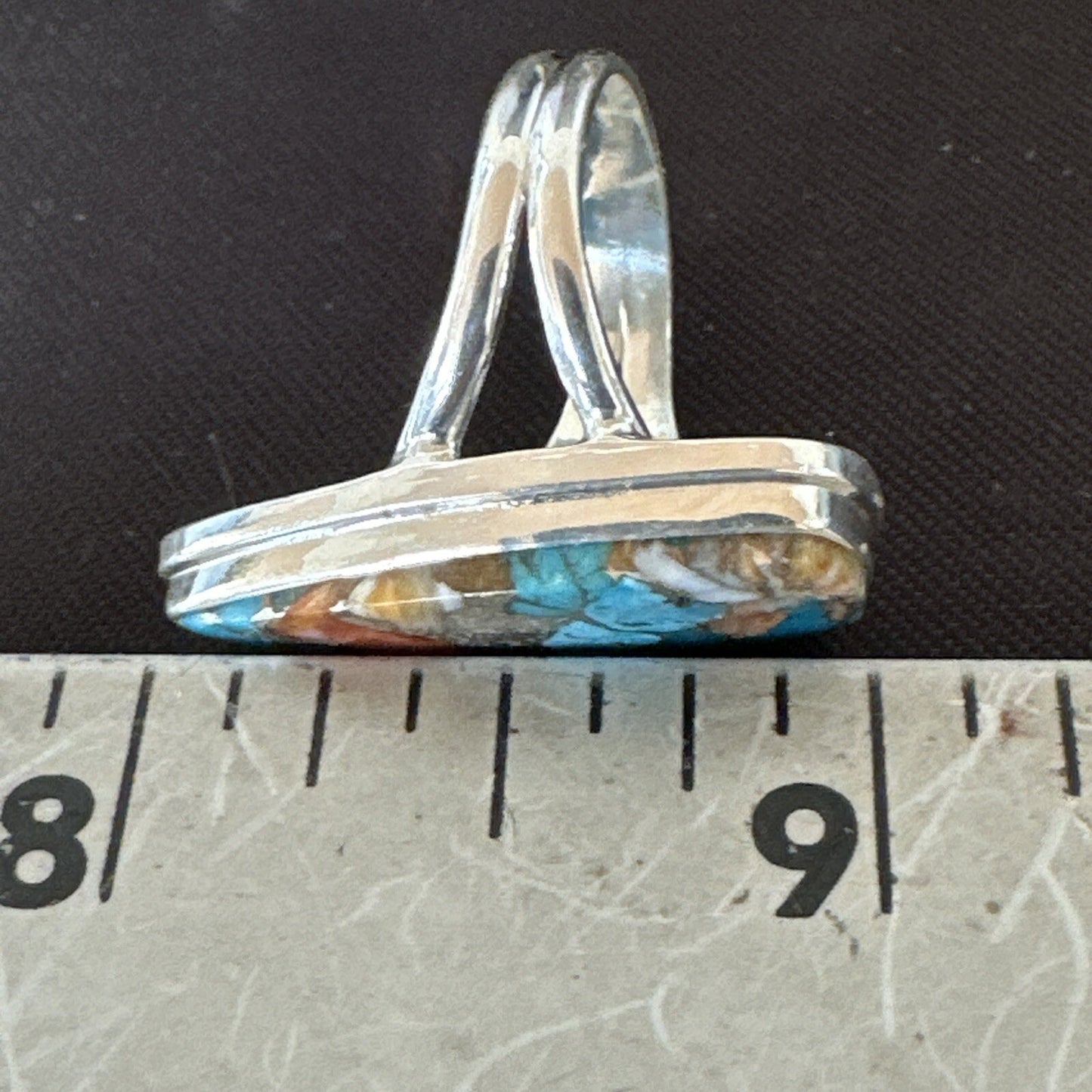 Blue Turquoise Spiny Oyster Southwestern Sterling Silver Ring Size 5 18501