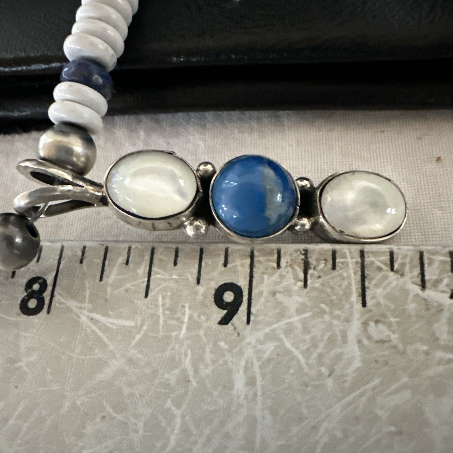 Blue Lapis White MOP Howlite Pendant Navajo Sterling Silver Necklace 19656
