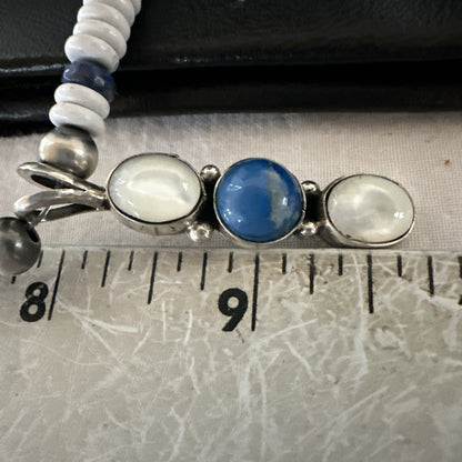 Blue Lapis White MOP Howlite Pendant Navajo Sterling Silver Necklace 19656