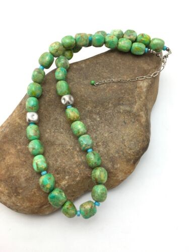 Navajo Turquoise & Magnesite Necklace Sterling Silver 19" Handmade 4497