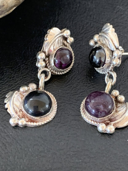 Native Navajo Sterling Silver  Purple Stone Post Dangle Earrings 1595
