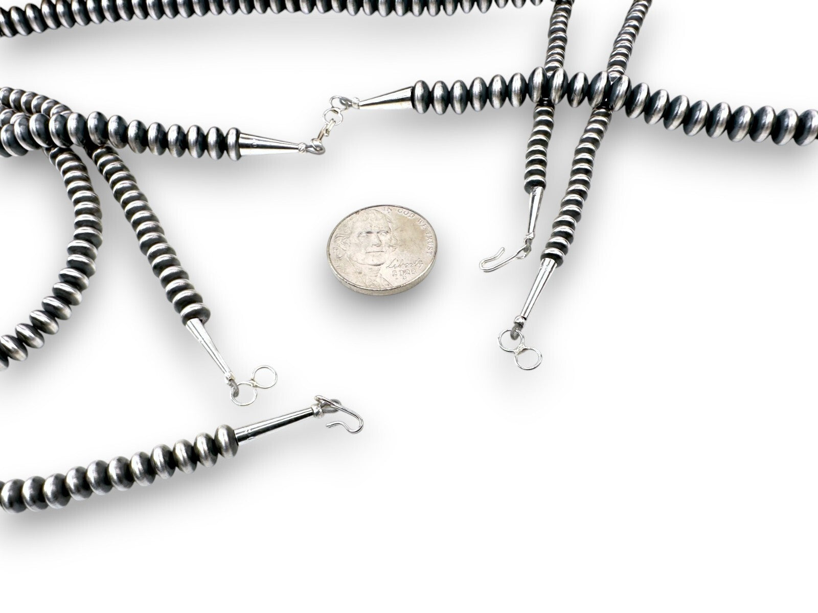 Navajo Pearls Sterling Silver Rondelles Saucer Flat Bead Necklace 5mm 28" 97528
