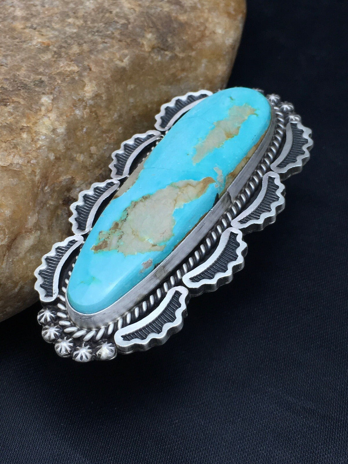 Blue Royston Turquoise Navajo Indian Sterling Silver Ring Size 9 3105