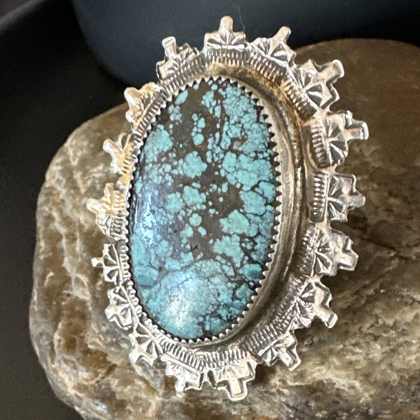 Blue Spiderweb Turquoise Navajo Sterling Silver Ring Size 5.5 19108