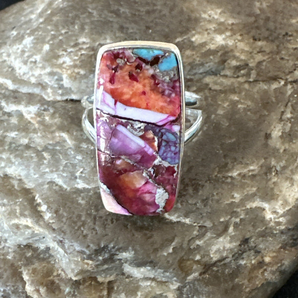 Blue Turquoise Spiny Oyster Southwestern Ring Size 7 | Sterling Silver | Authentic Native American Handmade | 18490