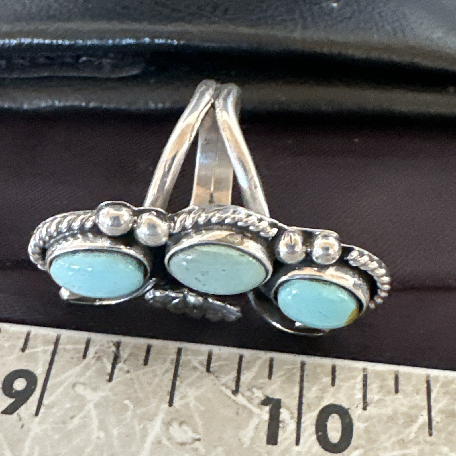 Yazzie Ring Blue Turquoise Navajo Sterling Silver Cluster Size 8.5 19225