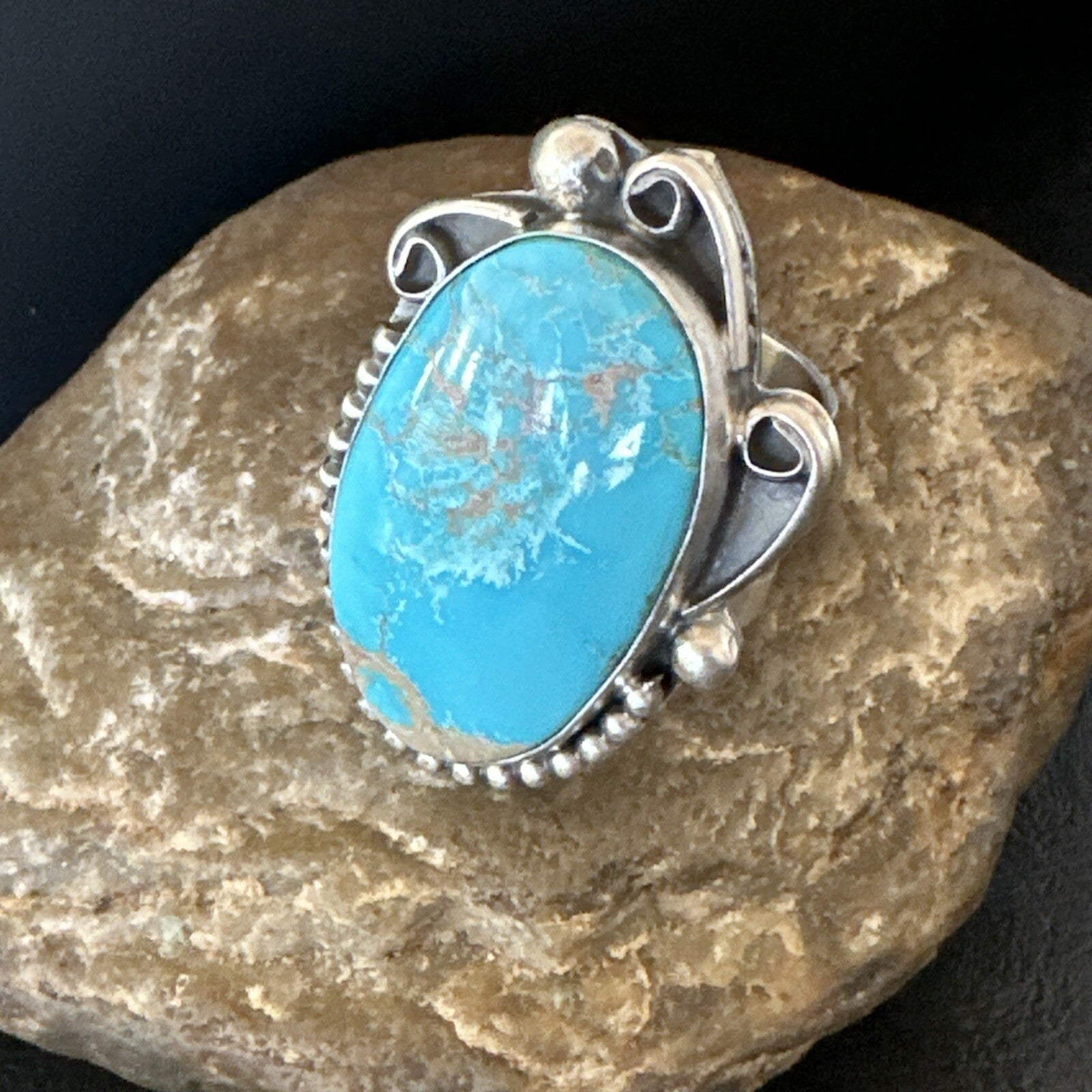 Blue Kingman Turquoise Navajo Sterling Silver Ring Size 11 18797