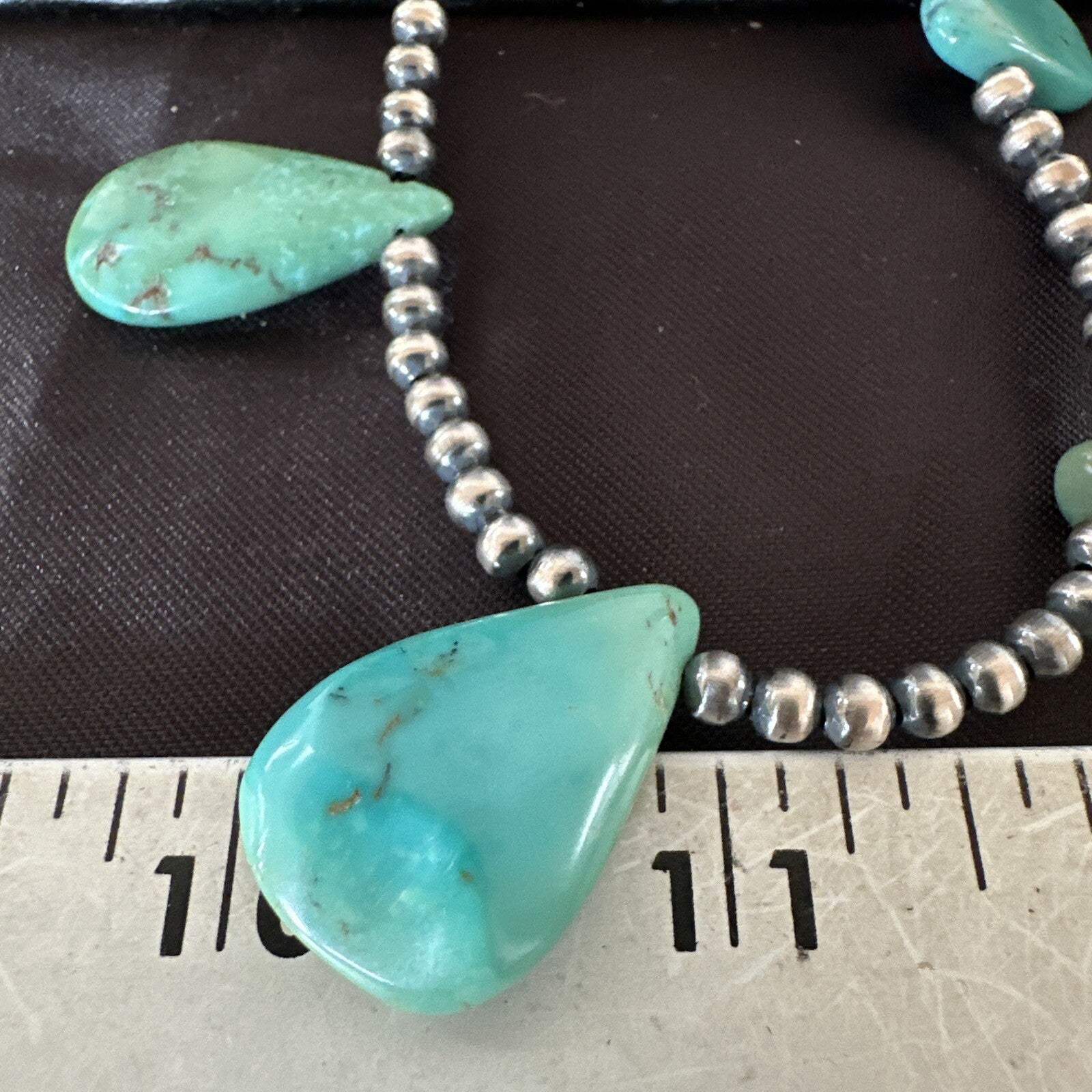 Blue Green Turquoise Teardrop Navajo Pearls Sterling Silver Necklace 20" 17746