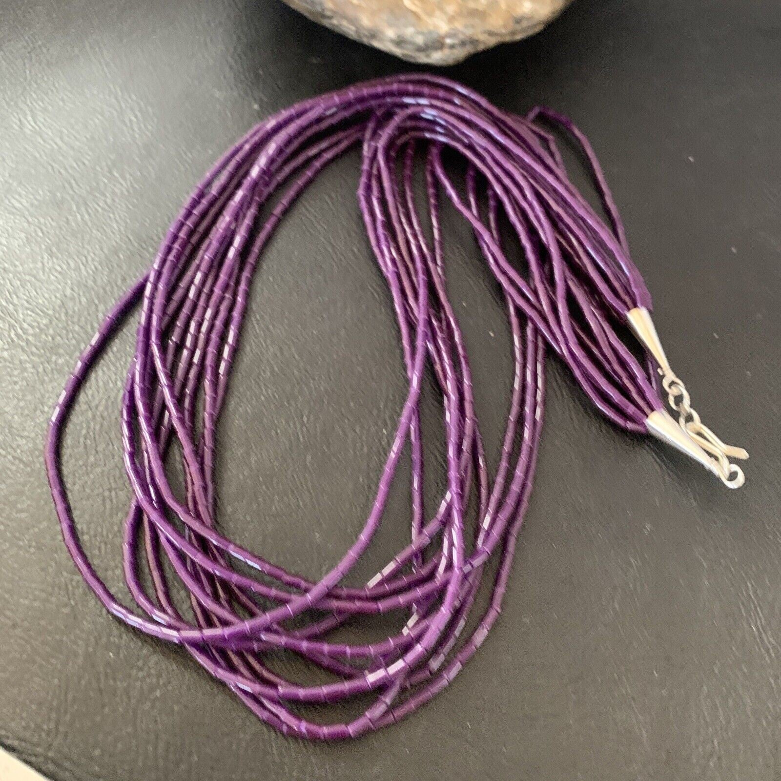 Navajo Purple Sugilite Heishi Necklace | 10 Strand Sterling Tube | 20" | 2235