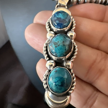Blue Turquoise 3 Stone Navajo Sterling Silver Cluster Pendant 18193