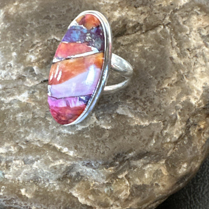 Blue Turquoise Spiny Oyster Southwestern Sterling Silver Ring Size 6 18474