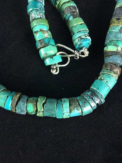 Turquoise Bead 8 mm Heishi Navajo Sterling Silver Necklace 20” 1135
