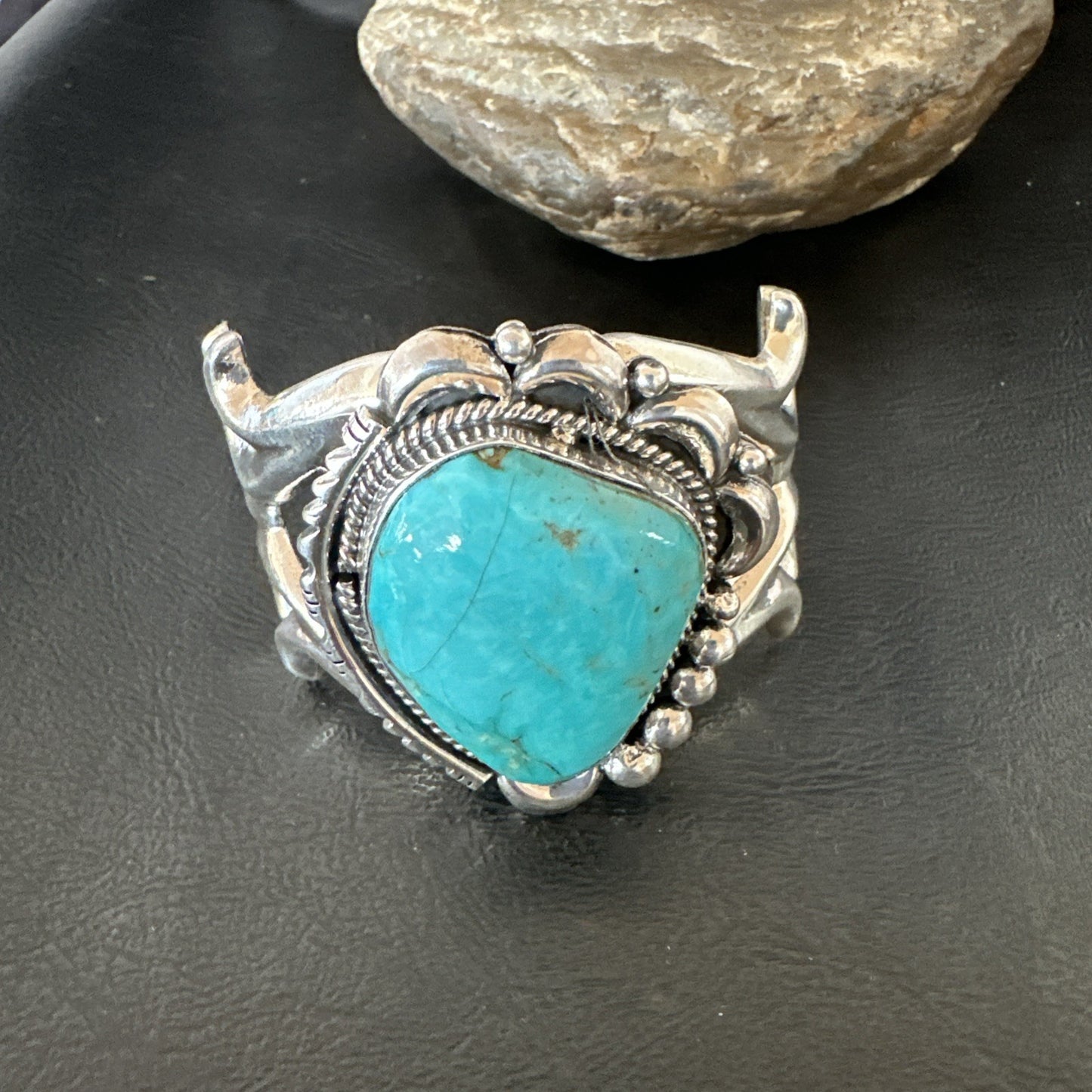 Tufa Women Blue Kingman Turquoise Navajo Sterling Silver Cuff Bracelet 19349