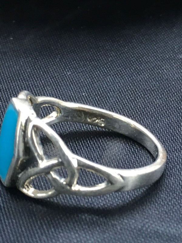 Blue Turquoise Navajo Ring Size 6.75 | Sterling Silver | Authentic Native American Handmade | 02951