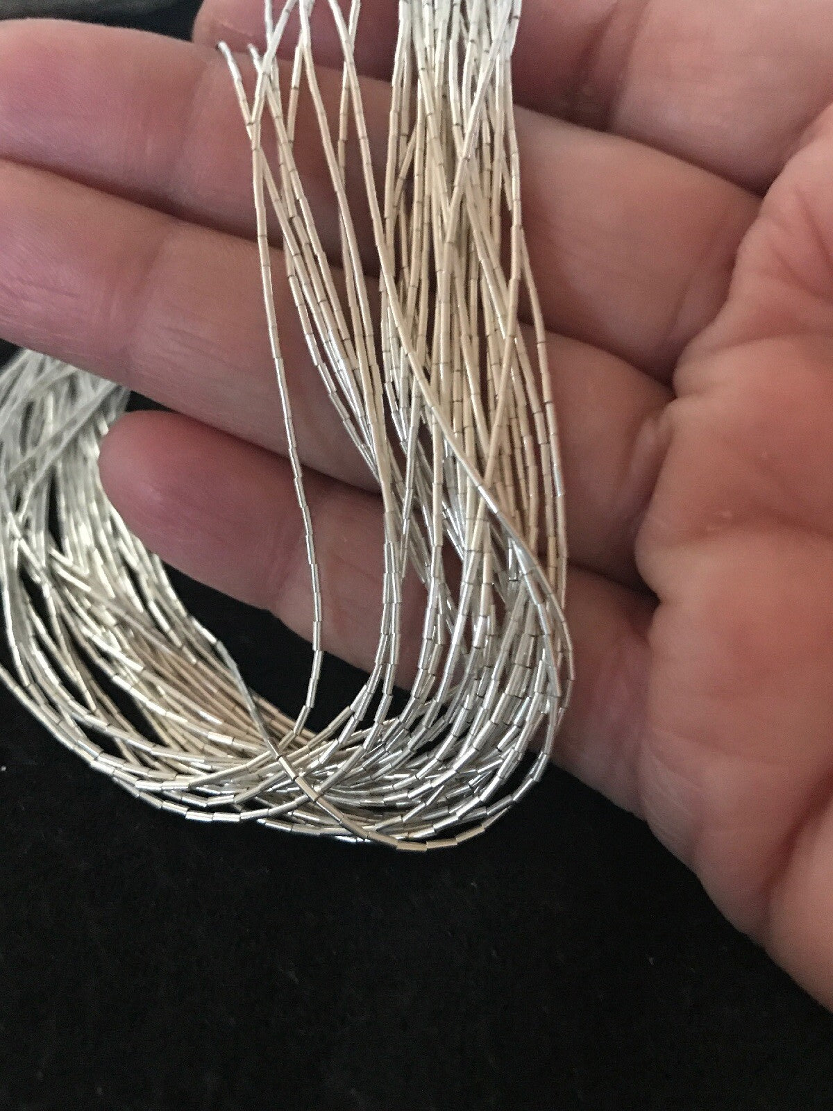 30 Strands Heishi tubes Liquid Sterling Silver Necklace 30” 19620
