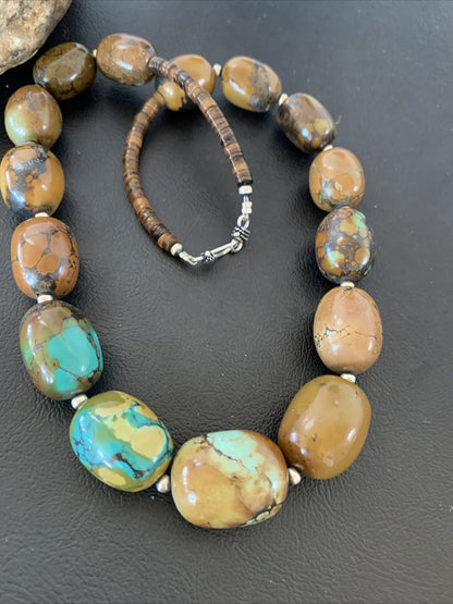 Green Chunky Turquoise Graduated Navajo Sterling Silver Necklace 20" 02113