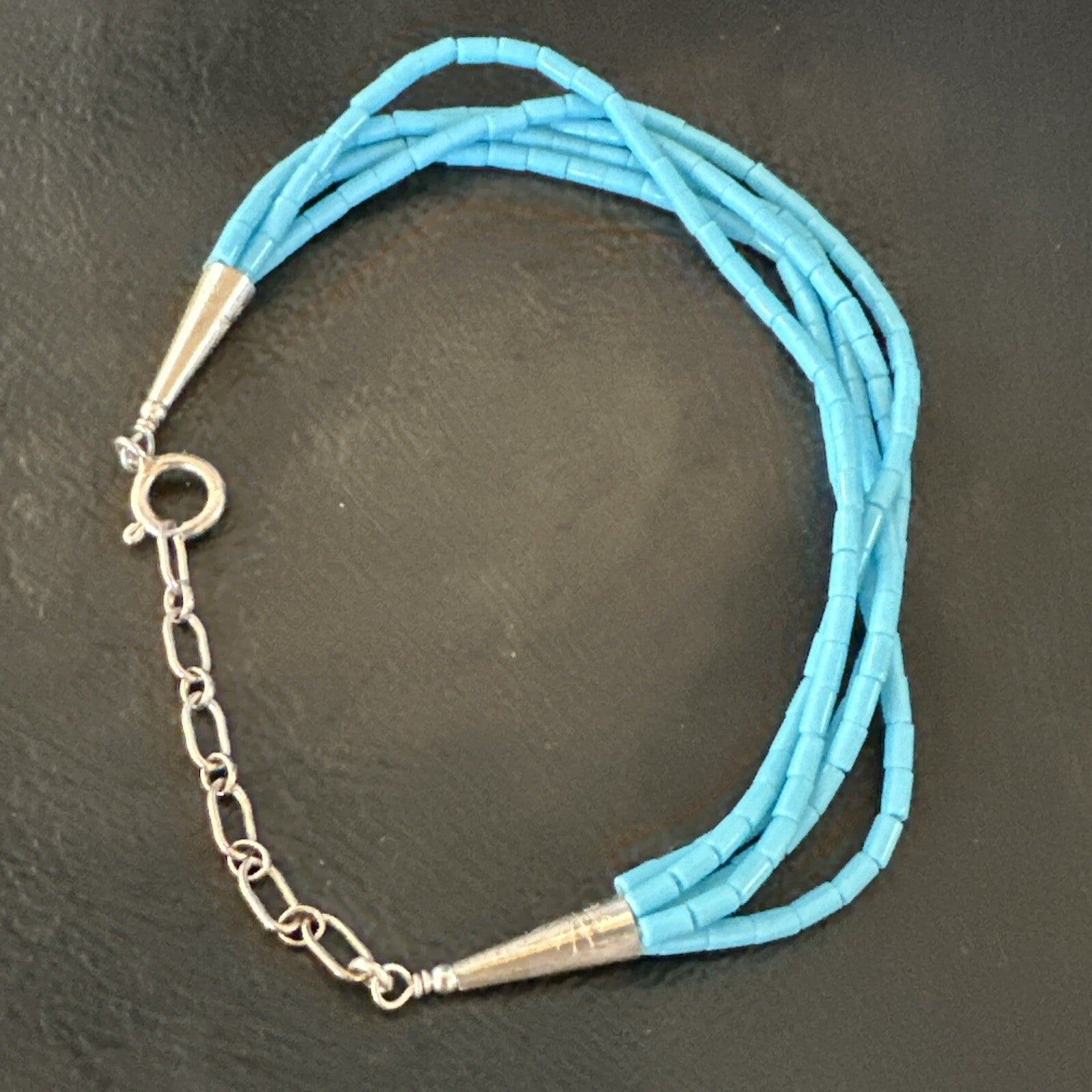 Blue Turquoise Heishi 5S Liquid Sterling Silver Bracelet 7” 18362