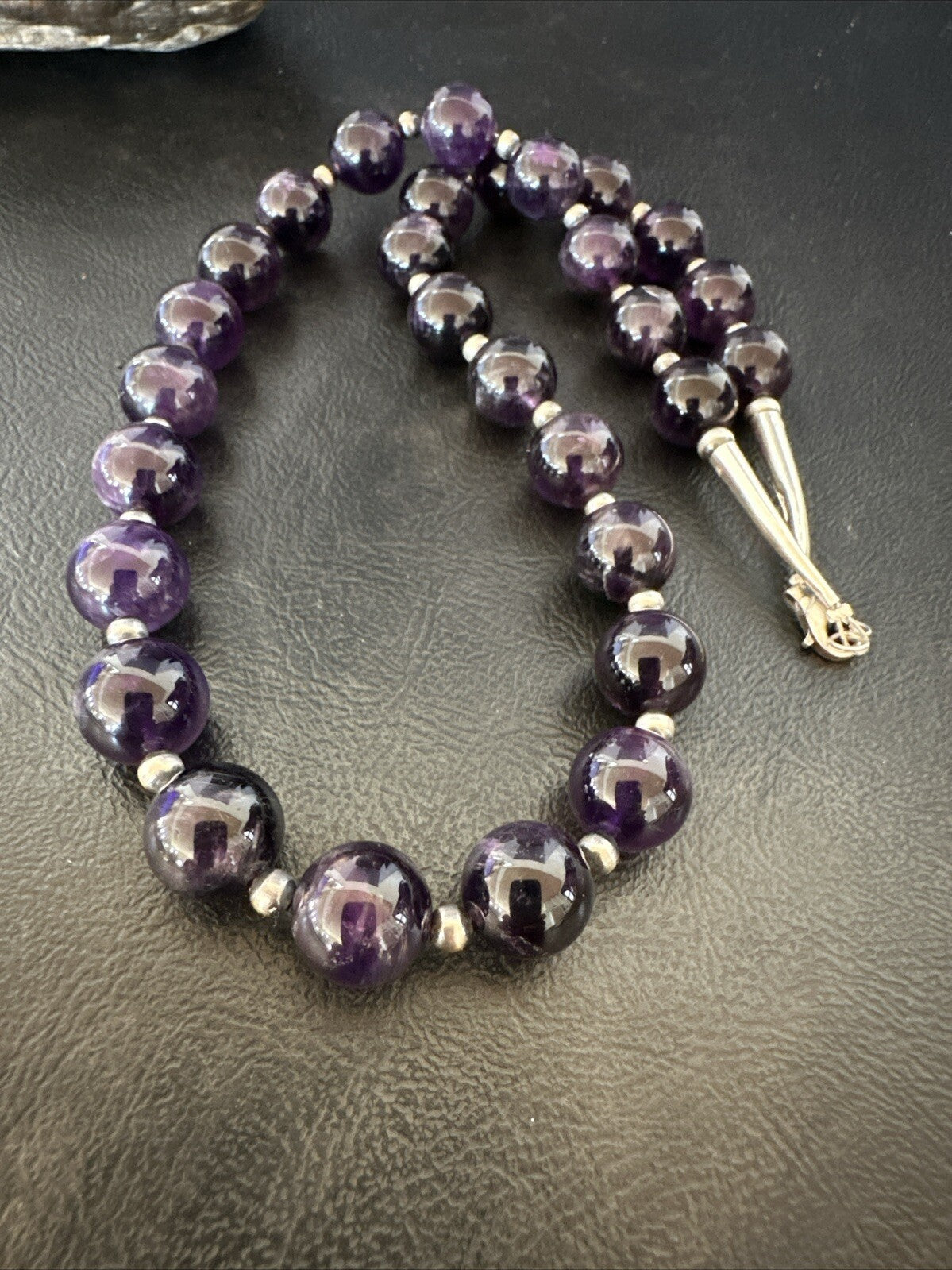 12mm Purple Amethyst Navajo Sterling Silver Necklace 21” 18304