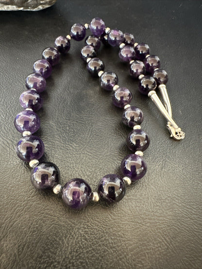 12mm Purple Amethyst Navajo Sterling Silver Necklace 21” 18304