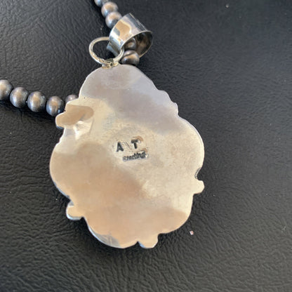 Men White Buffalo Turquoise Pendant Sterling Silver Beads Necklace 12670N